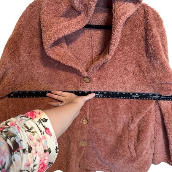 Women’s Cozy Pink Teddy Jacket w/ Cat Ear Hood Button Down Long Sleeve, Size 14 - Picture 8 of 13
